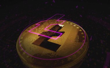 Litecoin LTC kripto altın sikke yeşil ekran arka planda. Soyut konsept 3d illüstrasyon.