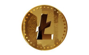 Litecoin LTC şifreleme birimi yeşil ekranda altın madeni parayı izole etti. Soyut konsept 3d illüstrasyon.