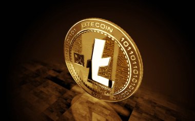 Litecoin LTC kripto altın sikke yeşil ekran arka planda. Soyut konsept 3d illüstrasyon.