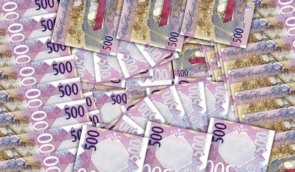 Katar Riyal Bankjegyek Készpénz Rajongói Mozaikmintában 500 Qar Bankjegy Absztrakt — Stock Fotó
