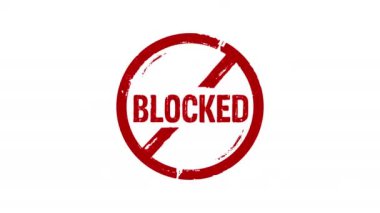 Engellenmiş pul ve el damgası darbesi izole edilmiş animasyon. İzinli yasaklama ve 3 boyutlu yasaklama kavramı. Alfa mat kanalı.