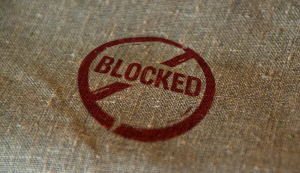 Блокированный Штамп Отпечатанный Льняном Мешке Разрешенная Концепция Запрета Запрета — стоковое фото