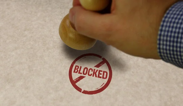 Заблокирован Штамп Штамповка Руки Разрешенная Концепция Запрета Запрета — стоковое фото
