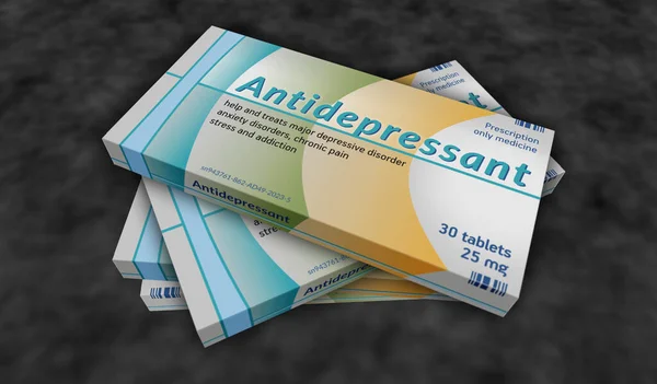 Línea Producción Cajas Comprimidos Antidepresivos Droga Psicotrópica Para Ansiedad Estrés — Foto de Stock