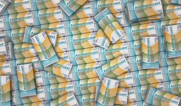 Antidepressant Tablets Box Production Line Psychotropic Drug Stress Anxiety Depression — Stock Photo, Image
