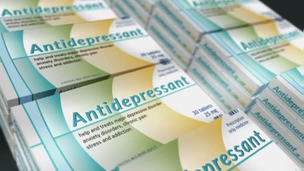 Linea Produzione Scatole Compresse Antidepressive Farmaco Psicotropo Ansia Stress Pillole — Video Stock