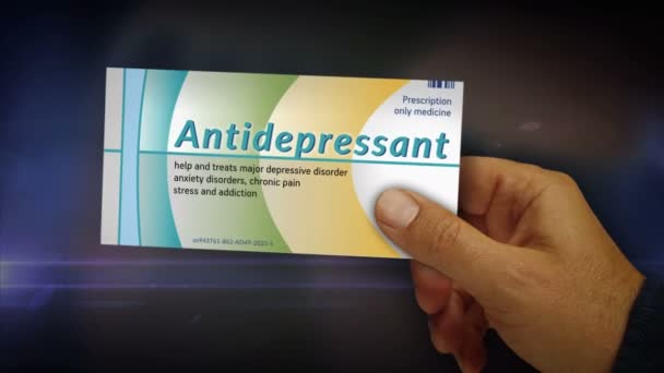 Krabička Antidepresivy Ruce Psychotropní Lék Stres Úzkosti Deprese Pilulky Balení — Stock video