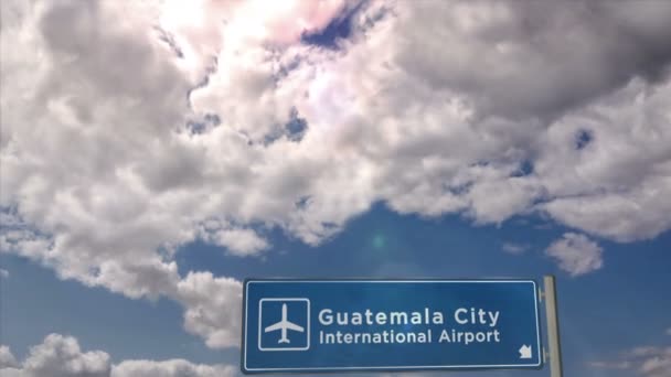 Flygplanslandning Guatemala City Guatemala Planet Stad Ankomst Med Flygplats Riktningsskylt — Stockvideo