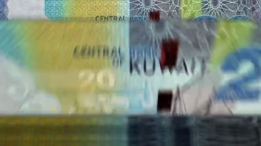 Kuveyt parası Kuveyt Dinarı para sayma makinesi ve banknotlar. Hızlı bir 20 KWD döviz notu düşür. İş ve ekonomi. Kavramsal ve pürüzsüz arkaplan.