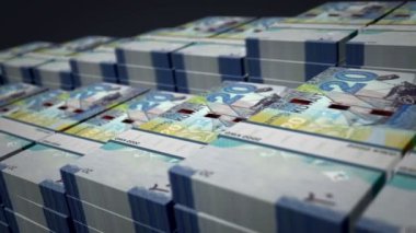 Kuveyt parası Kuveyt Dinarı banknot büyümesi döngüsü. KWD para yığınları. Para paketi, bankacılık, seyahat, iş, ekonomi ve finans kavramı. Döngüsüz 3D canlandırma.