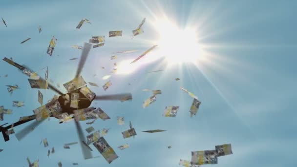 クウェート銀行券ヘリコプターのお金が落ちる クウェートKwd 20は インフレ 量的緩和の抽象的な3D概念に注目しています — ストック動画