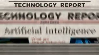 Yapay zeka derin makine günlük gazete baskısını öğreniyor. Soyut konsept retro başlıklar 3d kusursuz döngülenmiş.