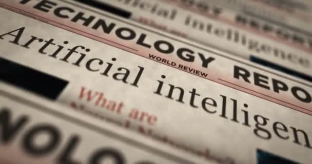 Intelligenza Artificiale Profondo Apprendimento Automatico Quotidiano Stampa Giornali Notizie Concetto — Video Stock