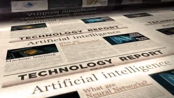 Intelligence Artificielle Deep Machine Learning Daily News Impression Rouleaux Journaux — Video