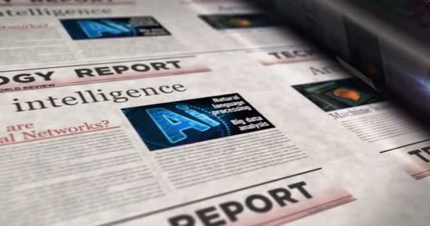 Inteligencia Artificial Máquina Profunda Aprendizaje Diario Prensa Rollo Impresión Concepto — Vídeo de stock