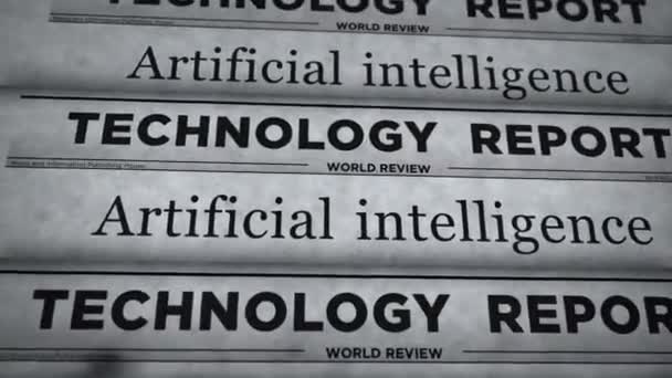 Artificial Intelligence Deep Machine Learning Vintage News Newspaper Printing Abstract — Stock Video