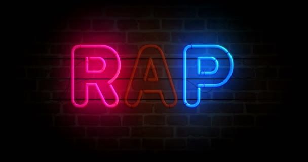 Simbolo Neon Musica Rap Sul Muro Mattoni Battaglia Rap Lampadine — Video Stock
