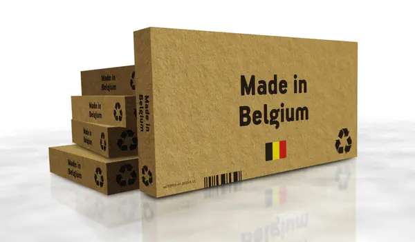 Fabricado Bélgica Línea Producción Cajas Fabricación Entrega Fábrica Productos Importación —  Fotos de Stock
