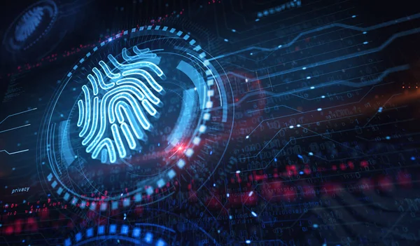 stock image Fingerprint cyber biometric id security and identity and privacy symbol digital concept. Network, cyber technology and computer background abstract 3d illustration.