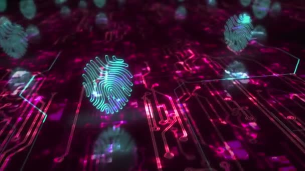 Ujjlenyomat Kiber Biometrikus Azonosító Biztonsági Identitás Magánélet Szimbólum Elvont Kiber — Stock videók