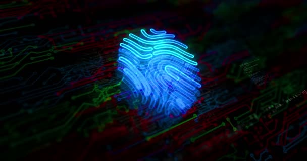 Ujjlenyomat Kiber Biometrikus Azonosító Biztonsági Identitás Magánélet Színes Szimbólum Koncepció — Stock videók