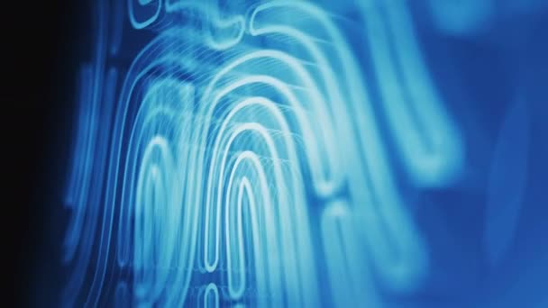 指紋サイバー生体認証Idセキュリティとアイデンティティとプライバシーシンボル抽象的なデジタルコンセプト グローバルネットワークとサイバー技術の背景シームレスでループ3Dアニメーション — ストック動画