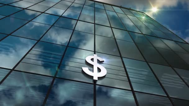 美元符号美元玻璃建筑环路时滞概念 正面的银行经济金融和银行标志3D无缝和易碎 — 图库视频影像