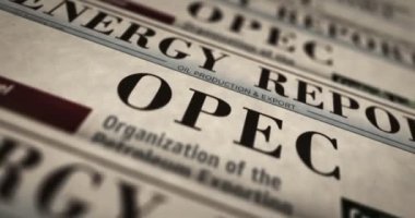 Petrol İhraç Eden Ülkeler OPEC Organizasyonu ve petrol üreten ihracat derneği günlük gazete baskısı. Soyut konsept retro başlıklar 3d kusursuz döngülenmiş.