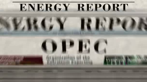 石油輸出国 産油国のOpec機関は 毎日の新聞印刷を輸出協会を生成します アブストラクトコンセプトレトロな見出し3Dシームレスループ — ストック動画