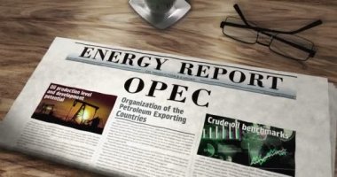 OPEC Petrol İhraç Eden Ülkeler Örgütü ve petrol üreten ihracat derneği günlük gazetesi masada. Manşetler soyut kavram 3D. 