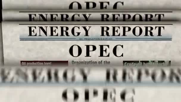 石油輸出国のOpec組織と石油輸出協会ヴィンテージニュースや新聞印刷を生成します アブストラクトコンセプトレトロな3D見出し — ストック動画