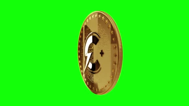 CチャージCchg Ev暗号Ev燃料充電緑の画面ループ可能な背景に孤立した金コインを充電します 黄金の金属ループ抽象的な概念を回転させます 3Dループシームレスアニメーション — ストック動画