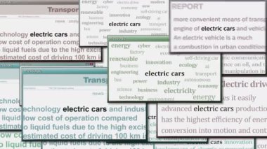 Elektrikli arabalar EV temiz ve sürdürülebilir ulaşım ve bilgisayar ekranında yeşil enerji pencereleri açılır. Medya boyunca haber başlıklarının soyut konsepti. Kusursuz ve döngülü ekran.