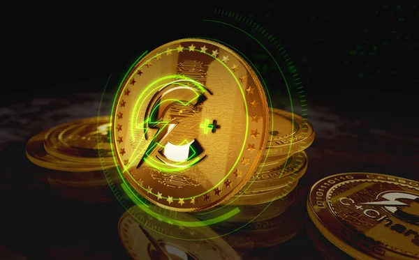 Charge Cchg Crypto Καύσιμο Ccharge Χρυσό Νόμισμα Πράσινο Φόντο Οθόνη — Φωτογραφία Αρχείου