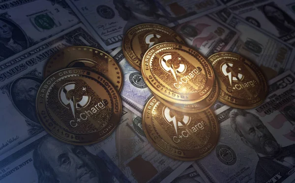 Carica Cchg Crypto Fuel Ccarica Moneta Oro Sopra Banconote Dollaro — Foto Stock