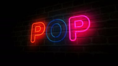 Tuğla duvarda pop müzik. 80 'lerin popüler disko dansı sanat tarzı ampulleri. Soyut konsept 3d animasyon.