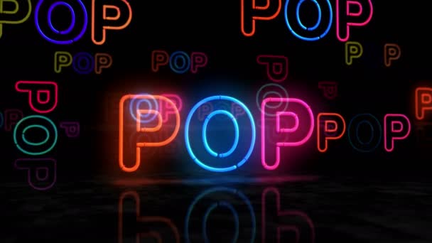 Música Pop Neón Símbolo Brillante Bombillas Color Claro Disco Danza — Vídeos de Stock