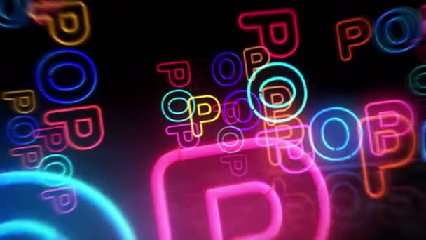 Música Pop Símbolo Neón Bombillas Color Claro Disco Dance Popular — Vídeo de stock