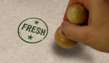 Taze damga ve damgalı el. Eko doğal ve organik ürün kavramı.