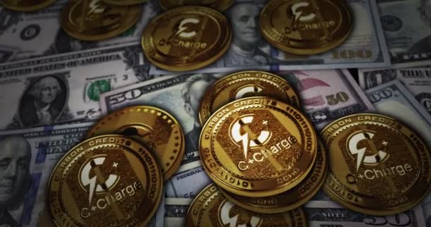 Charge Cchg Crypto Fuel Ccharge Golden Coin Dollar Banknotes Cripto — Vídeos de Stock