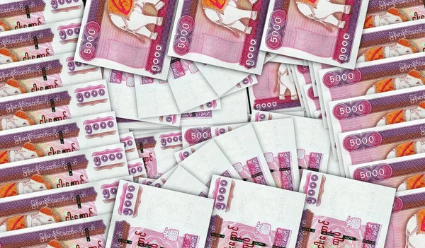Banconote Myanmar Kyat Mosaico Ventaglio Contante Birmania Mmk 5000 Banconote — Foto Stock