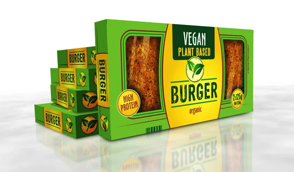 Hamburguesa Vegana Verde Cadena Producción Cajas Alimentos Orgánicos Vegetariana Hamburguesa — Foto de Stock