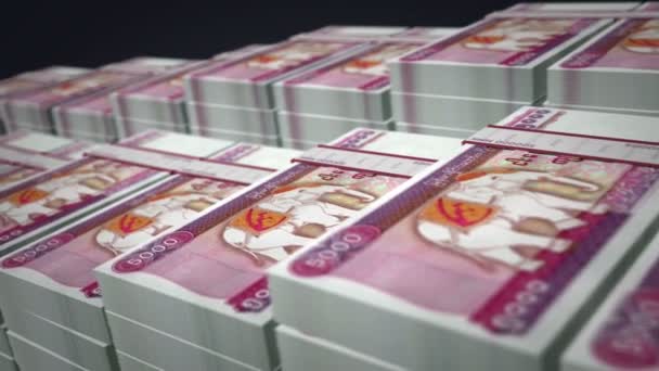 Myanmar Geld Birma Kyat Bankbiljettenbundel Groei Loop Mmk Geld Stapelt — Stockvideo