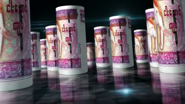 Myanmar Geld Birma Kyat Rolt Lus Animatie Geld Tafel Naadloos — Stockvideo