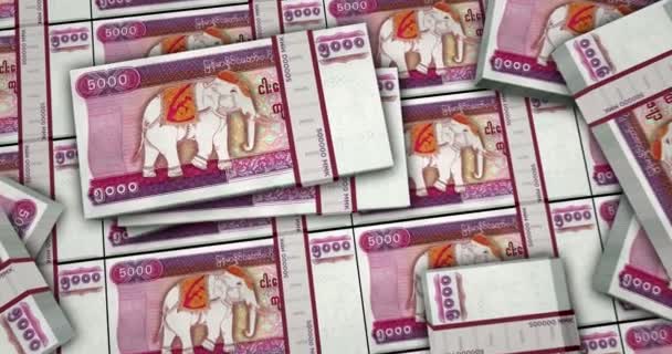 Myanmar Geld Birma Kyat Bankbiljetten Animatie Camera Zicht Van Dichtbij — Stockvideo