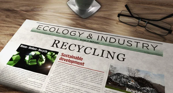 Recycling ecology environment and sustainable economy daily newspaper on table. Headlines news abstract concept 3d illustration.
