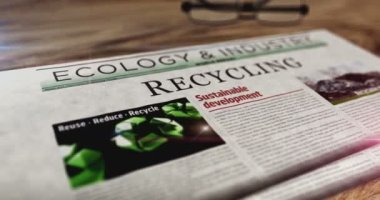 Ekoloji ortamının geri dönüşümü ve sürdürülebilir ekonomi gazetesi masada. Manşetler soyut kavram 3D.