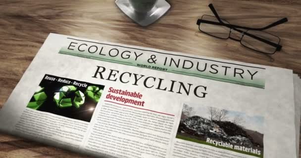 Recykling Środowiska Ekologicznego Zrównoważonej Gospodarki Dziennik Stole Nagłówki Wiadomości Abstrakcyjna — Wideo stockowe