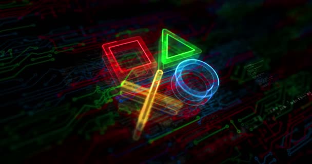 Joystick Игровые Приставки Видео Игры Киберспорт Цветные Символы Концепции Сетевая — стоковое видео