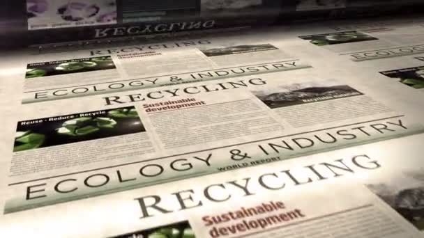 エコロジー環境と持続可能な経済をリサイクルする毎日の新聞ロール印刷 抽象概念 レトロ ヘッドライン シームレスなループ — ストック動画